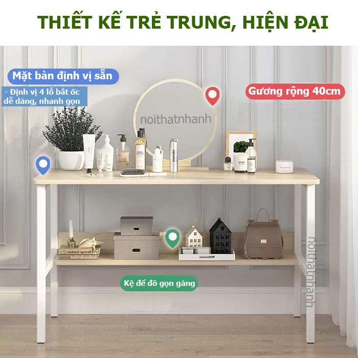 Bàn trang điểm đa năng chân sắt sơn tĩnh điện, kiểu dáng trẻ trung chắc chắn, gương soi có thể xoay nhiều hướng