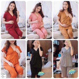 [RẺ VÔ CỰC] Bộ Đồ Lửng Sau Sinh Mặc Nhà Cho Con Bú, Có Chun Chỉnh, Bộ Cổ Vạt Chéo Lửng