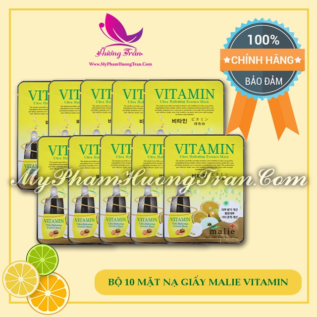 Bộ 10 Mặt Nạ Giấy Vitamin Malie Ultra Hydrating Essence Mask - Chính Hãng Hàn Quốc