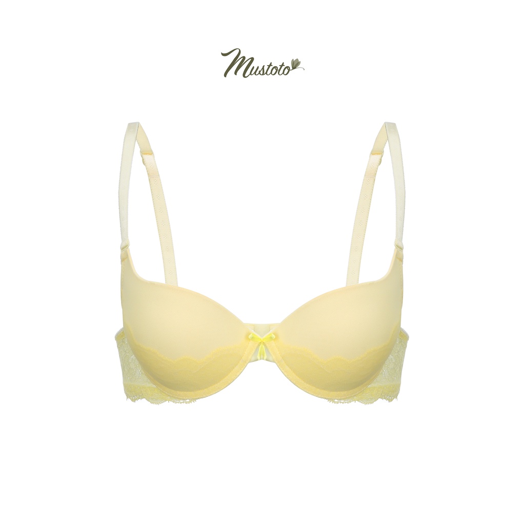 Bộ Đồ Lót Nữ LPhối Ren Nâng Ngực 2,5cm Có Gọng Vàng Kem (Mustoto MA46 MQ03)
