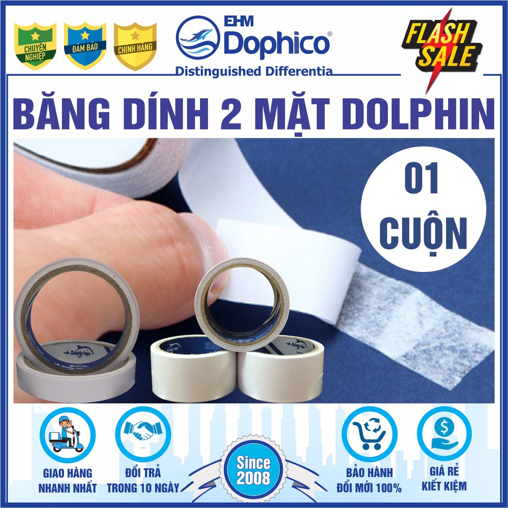 Băng dính 2 mặt (Dài 10Y x Rộng 10/18/47mm) – Dùng trong công tác văn phòng phẩm, dán hồ sơ, văn thư, bao thư