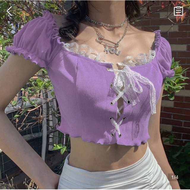 Croptop tím ren nơ