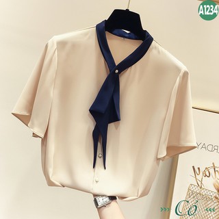 Áo sơ mi tay ngắn cột nơ - A1234