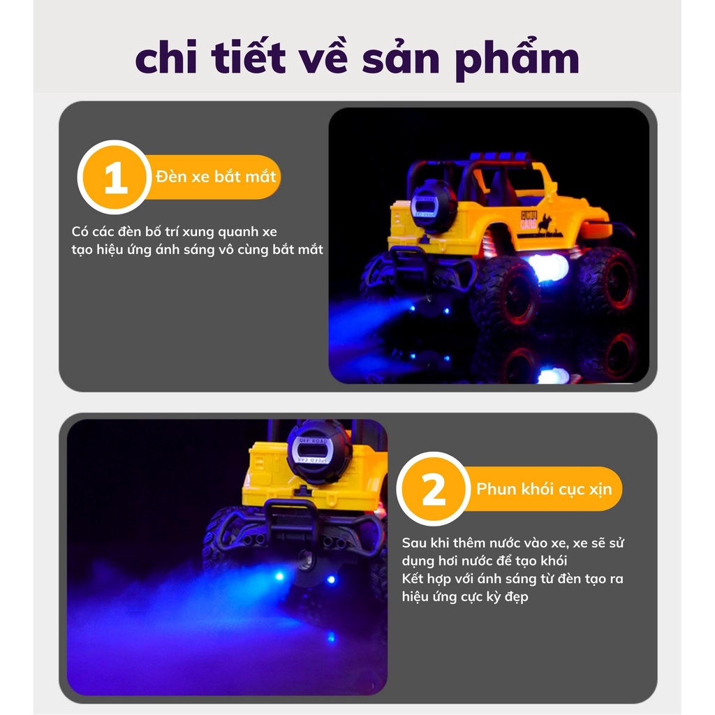 Ô tô điều khiển từ xa địa hình tốc độ cao giá rẻ phun khói và có đèn, đồ chơi điều khiển từ xa cho bé BOBIKIDS OT11