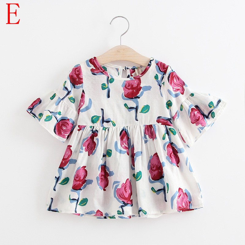 Đầm xòe cotton hoạ tiết hoa xinh xắn cho bé gái