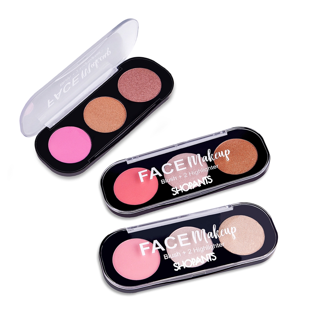 [Hàng mới về] Bảng phấn má hồng và phấn bắt sáng SHOPANTS 3 màu kết hợp thời trang cho nữ