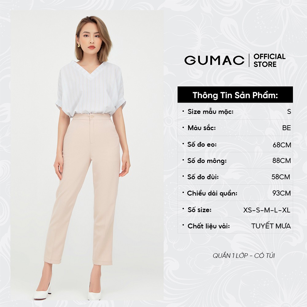 [Mã MABR07062 giảm 8% tối đa 50K đơn từ 249K] Quần tây nữ công sở cơ bản GUMAC dáng ôm nhiều màu thanh lịch QB563