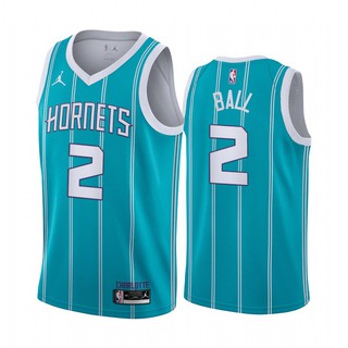 【3 Phong cách】Áo bóng rổ màu xanh dương NBA jersey Charlotte Hornets No.2 BALL