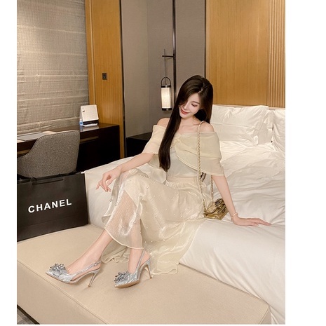 Giày cao gót kim sa nhũ mặt hoa nơ đính đá siêu sang POCI 160