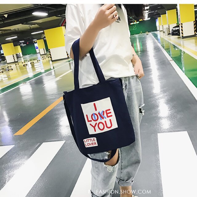 Túi tote/túi vải - i love you- vừa A4