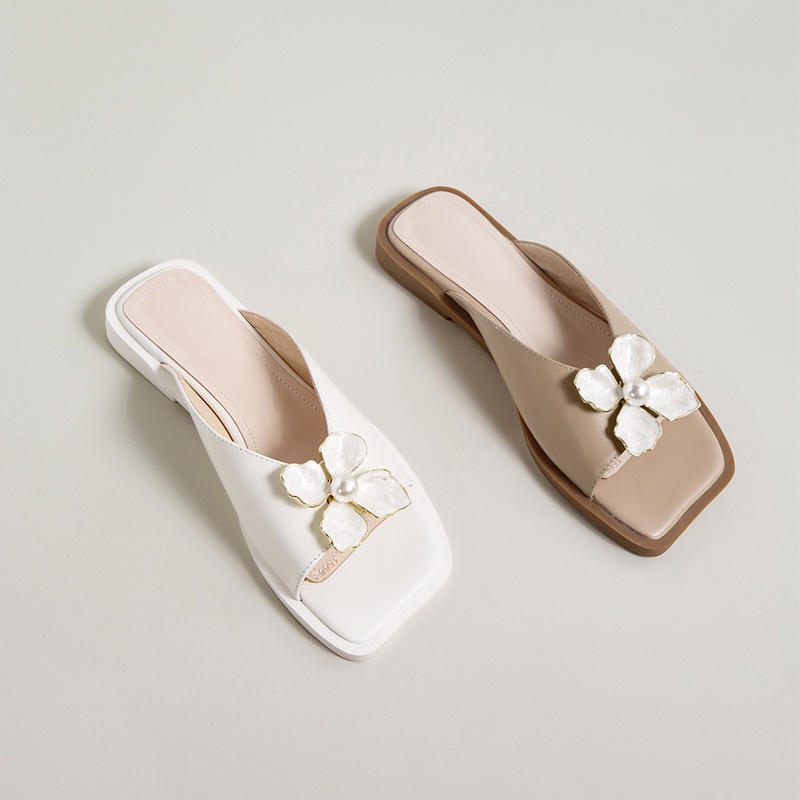 Dép nữ đế bằng quai ngang bản rộng hoa mai đính ngọc hàng quảng châu cao cấp DNQC-MINHTUYETSHOES