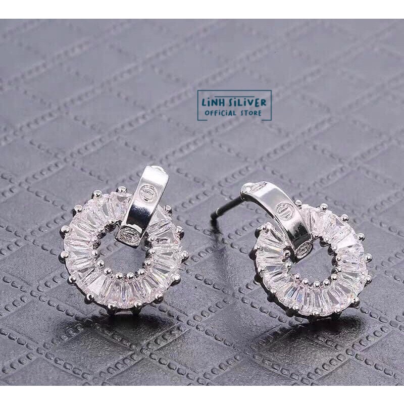 BÔNG TAI TRÒN NỮ ĐÁ GẾT CỰC XINH- KHUYÊN TAI BẠC TA