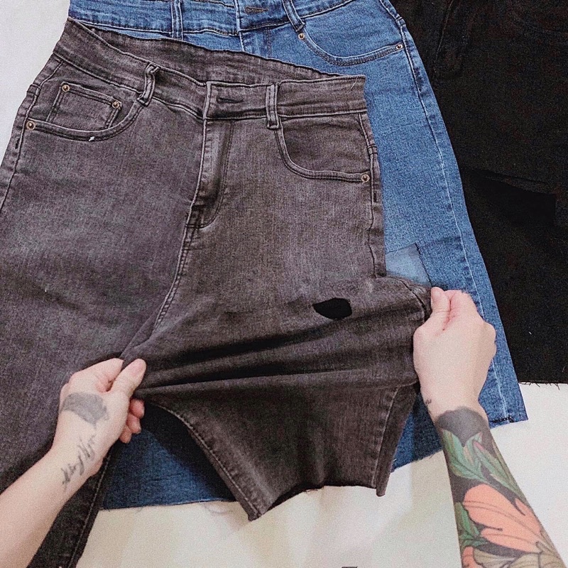 [Bigsize 32-36] Quần Jean Ngố Xẻ 1 Đùi, Lưng Cao Qua Rốn, Không Co Giãn