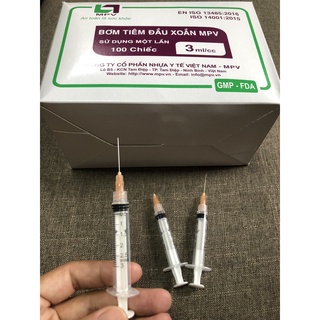 Hộp 100 cái Bơm kim tiêm MPV 3ml (Đầu kim 23/25G x 25mm) xilanh 3cc tiết kiệm tinh chất tiêm prp lắp đầu kim meso