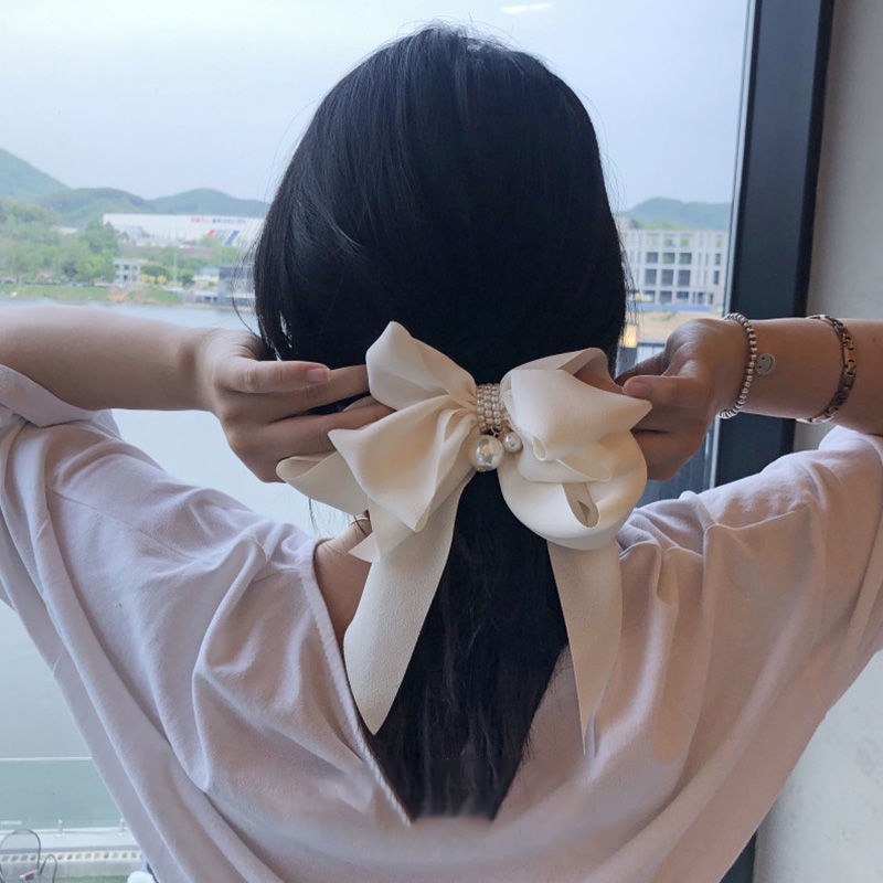 Kẹp Tóc Hình Nơ Đính Ngọc Trai Chất Liệu Chiffon Thời Trang Chất Lượng Cao 2022