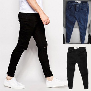 Quần jeans nam cambodia, jean đen xanh, rách gối, đủ combo 3 quần slimfit
