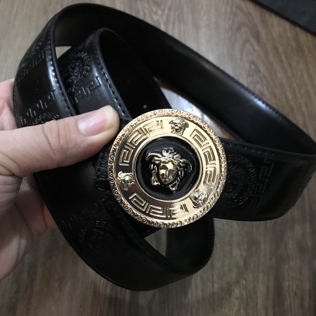 Dây Thắt Lưng Nam, Dây Nịt Nam Dập Nổi Màu Đen, Mặt VS Ngẫu Nhiên - Đã Đục Sẵn Lỗ VS005