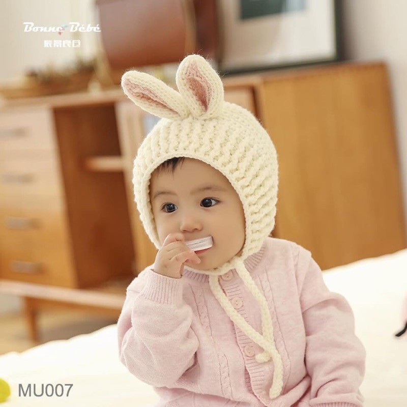 Mũ len tai thỏ lót bông MU007 freesize 6-24m
