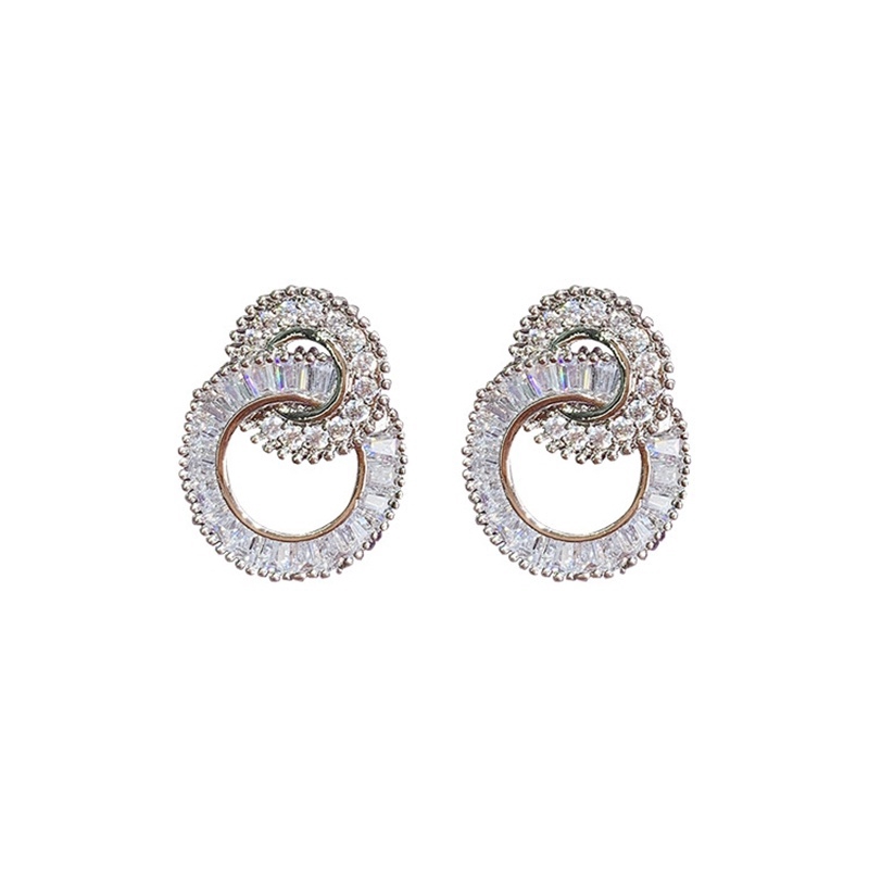 Bông Tai Mạ Bạc 925 Hình Tròn Đính Đá Zircon Thời Trang Dành Cho Nữ
