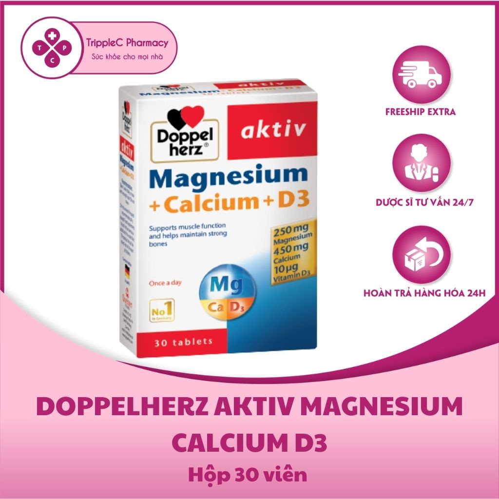 Viên uống Doppelherz Aktiv Magnesium Calcium D3- Bổ sung canxi, Magie, vitamin D3 giúp xương chắc khỏe, ngừa loãng xương