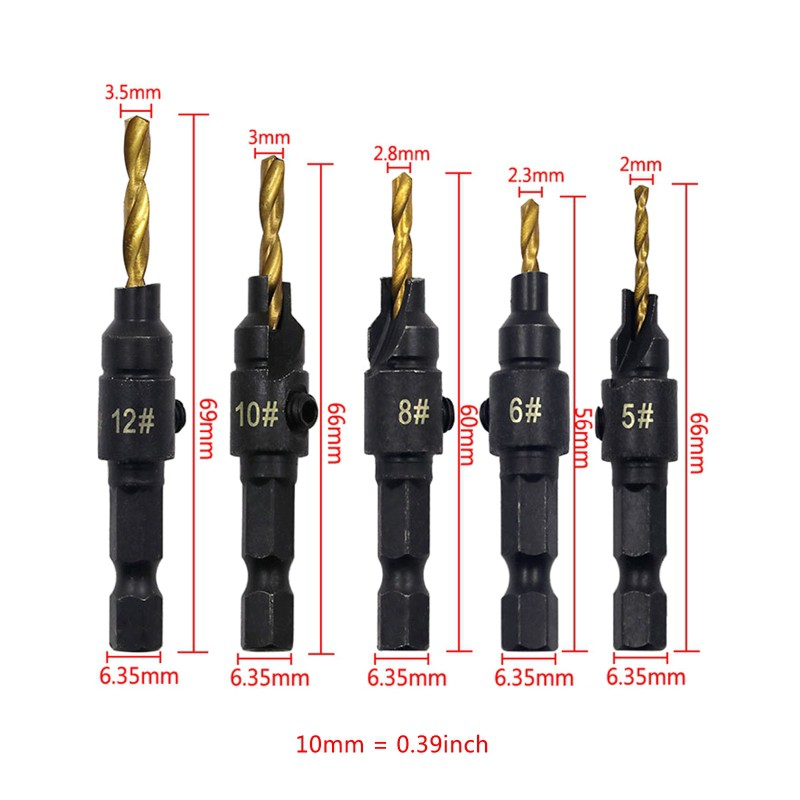 kiss* Countersink Drill Bit Set Hex Shank Drilling Pilot Screw Holes Woodworking Tool