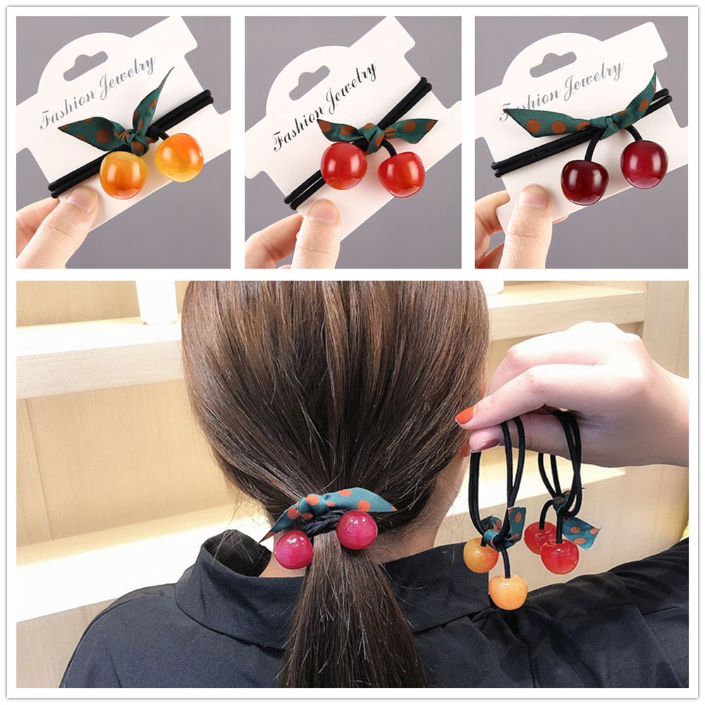 Dây Buộc Tóc Co Giãn Nhiều Màu Sắc Họa Tiết Quả Cherry Dễ Thương Phong Cách Hàn Quốc Cho Nữ