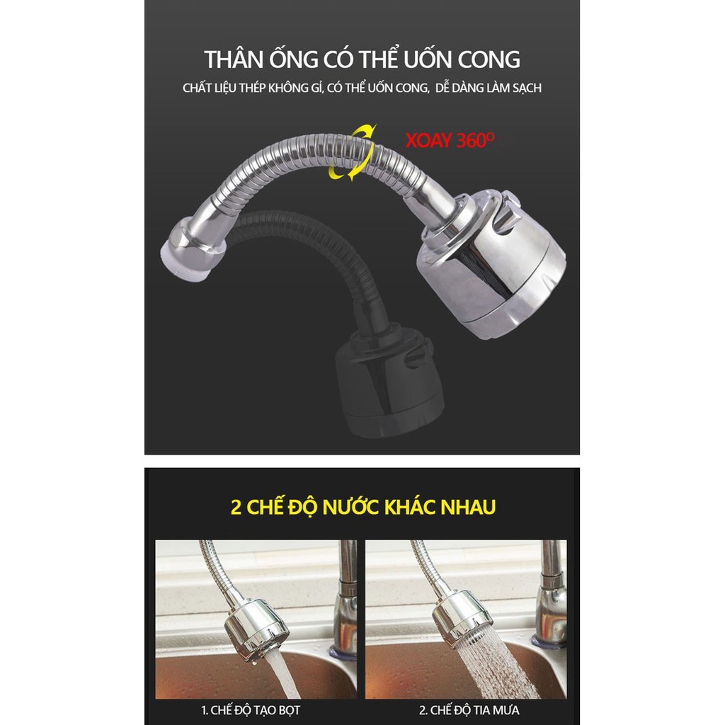Đầu vòi rửa bát tăng áp lực nước xoay 360 độ sử dụng 2 chế độ nước chảy lắp được mọi loại vòi - MEGAMART