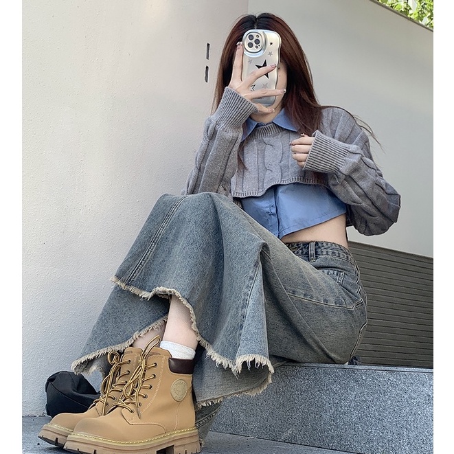 Chân váy jean đuôi cá QKOOLE lưng cao thời trang Hàn Quốc cho nữ