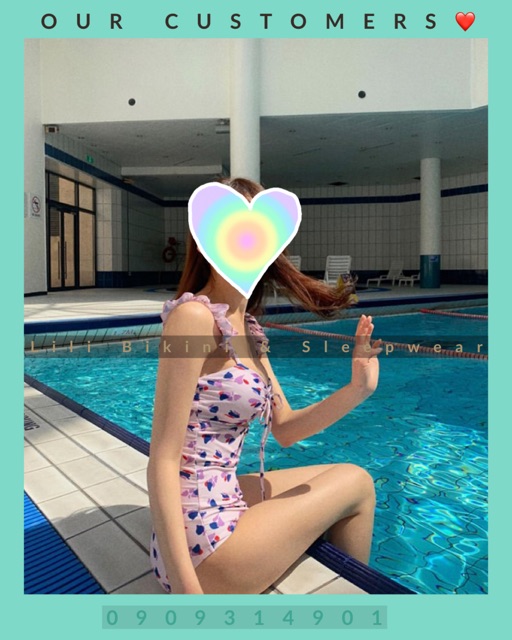 Bikini một mảnh bèo nhún ngực tay con xinh xắn họa tiết hoa nhí Hàn Quốc mẫu mới