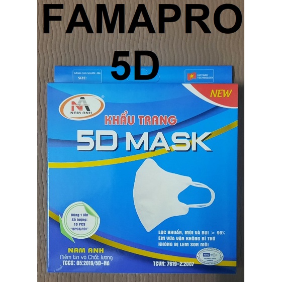 Khẩu Trang Y Tế 5D MASK- Quai Thun - Kháng Khuẩn Famapro - Thùng 100 Hộp