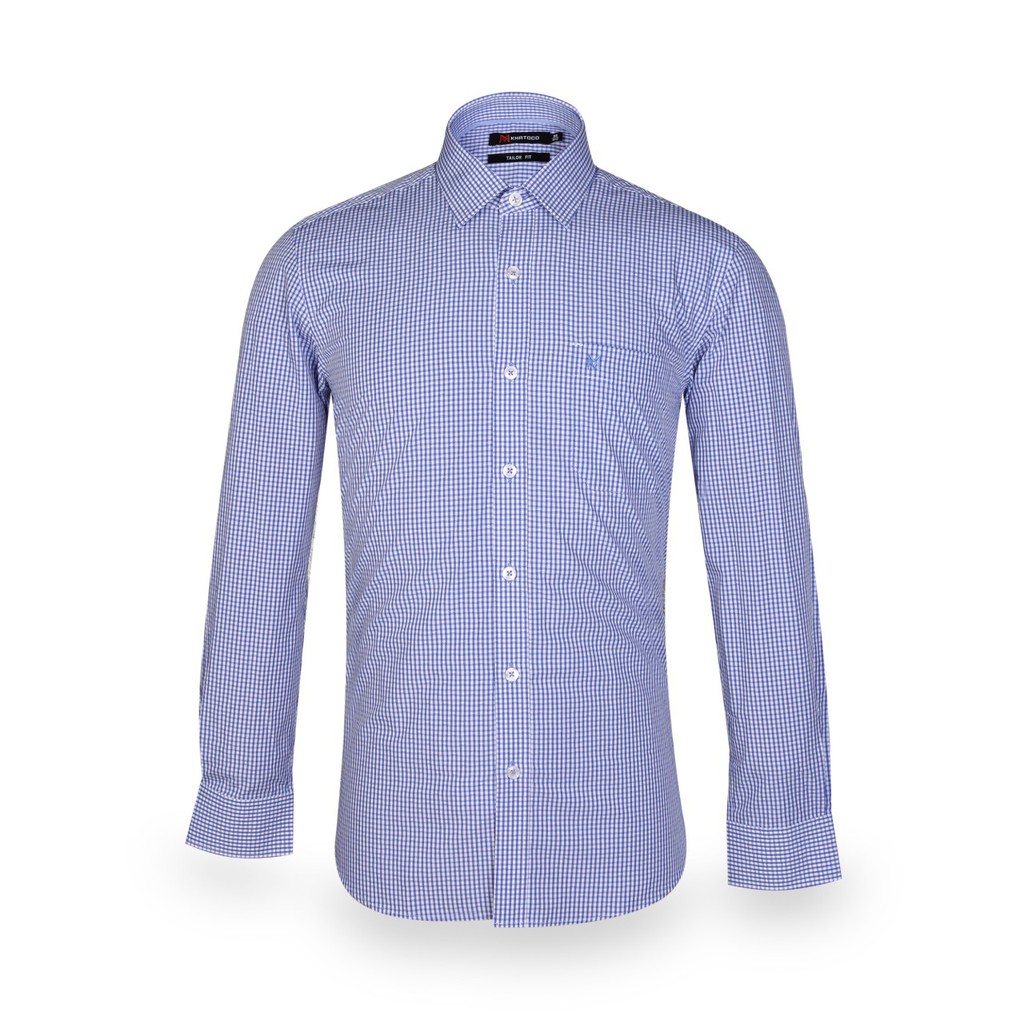 Áo sơ mi nam Khatoco tay dài kẻ caro màu xanh A1MD468T1-CNCR068-2005-D | BigBuy360 - bigbuy360.vn