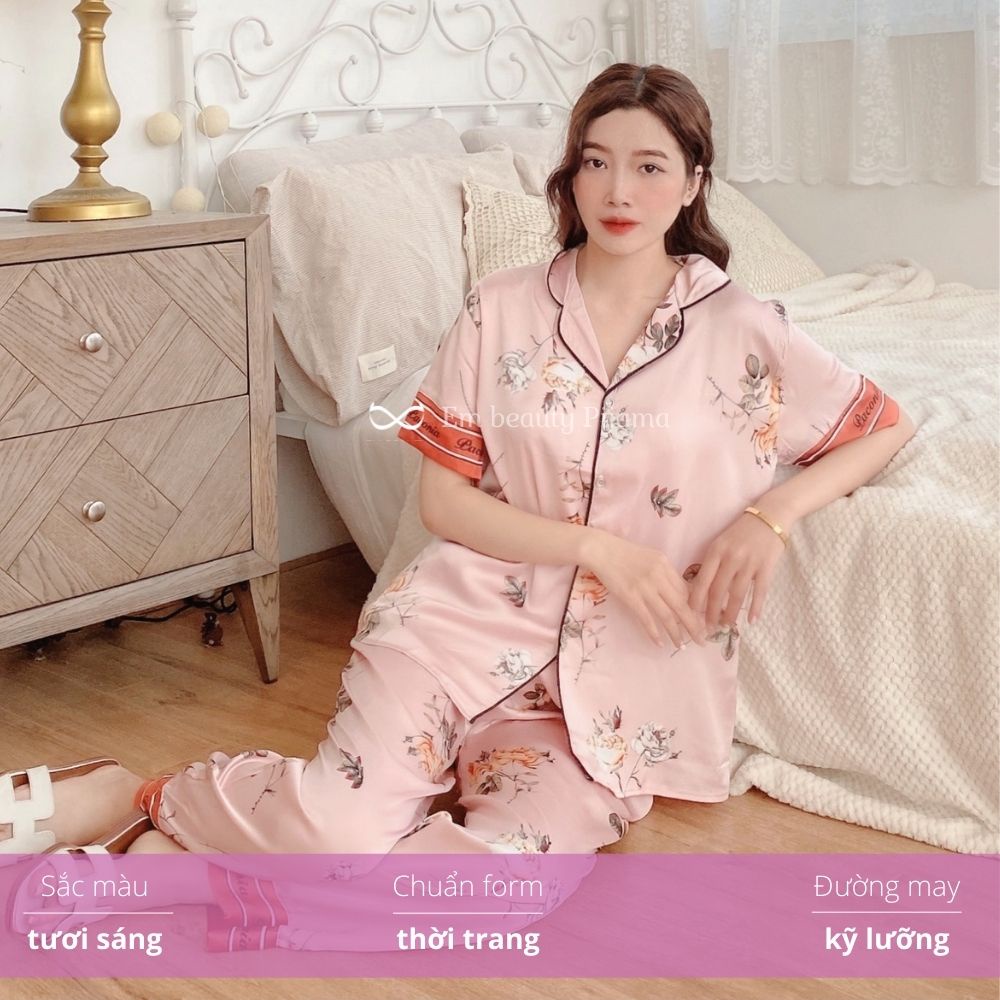 Pijama lụa EMBEAUTY đồ ngủ nữ, mặc nhà họa tiết tay cộc quần dài Latin cao cấp Freesize xinh xắn | BigBuy360 - bigbuy360.vn