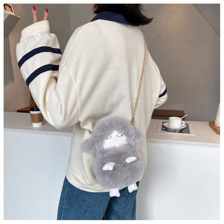 Túi đeo chéo JASMIN NOIR hình vuông size nhỏ phối lông cừu thời trang cho nữ
