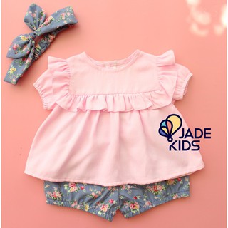 Đồ bộ bé gái, Bộ Đũi Hồng Phấn Bèo Ngực Siêu Xinh Cho Bé