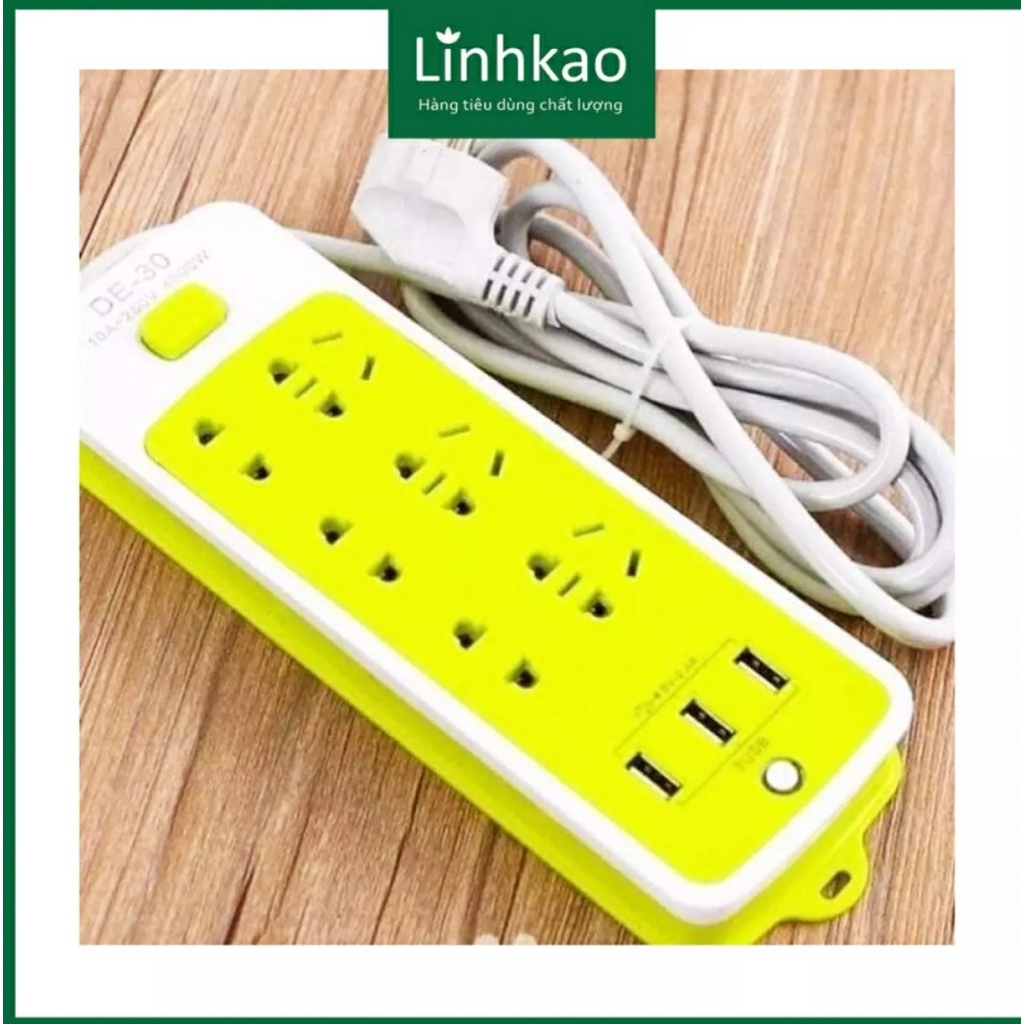 Ổ cắm điện đa năng xanh lá có 3 cổng USB