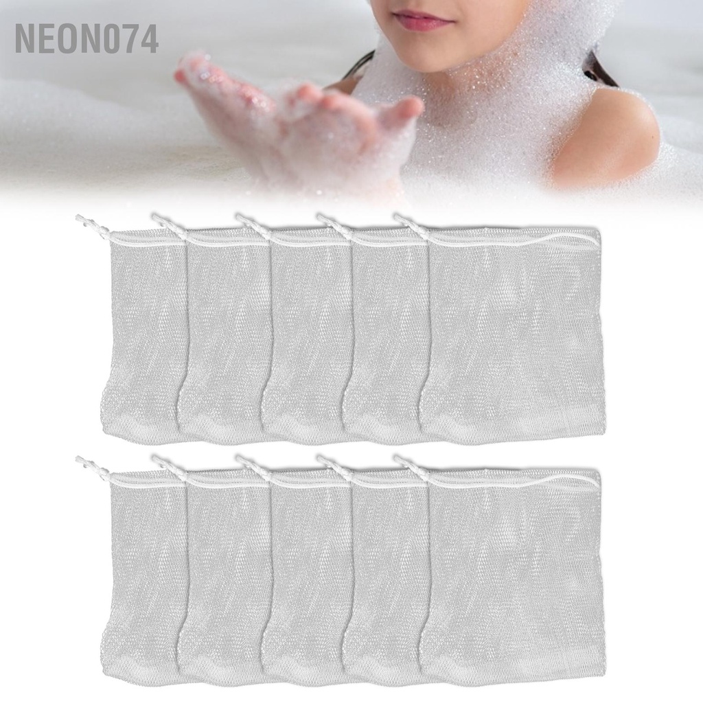 Neon074 10 cái Túi Xà Phòng Bong Bóng Lưới Du Lịch Tạo Bọt Di Động Tiết Kiệm Có Dây Rút