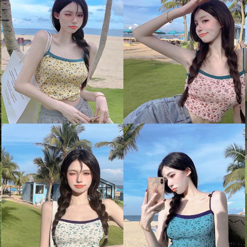 Áo Hai Dây Dệt Kim In Hoa Hở Vai Thời Trang Cho Nữ