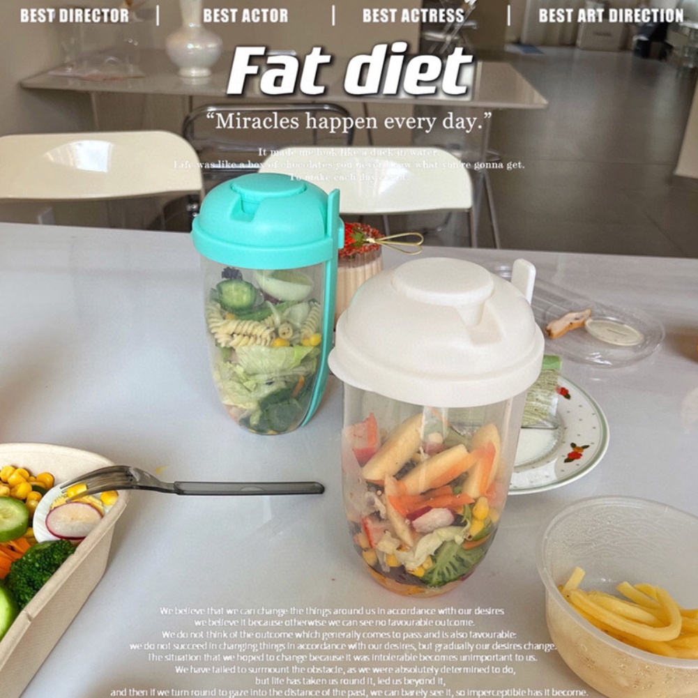 Bộ Cốc Đựng Salad Cầm Tay Kèm Nĩa Và Cốc Đựng Nước Sốt Bát Bento Đựng Salad Sữa Chua 1000Ml Hộp Cơm Giữ Tươi Thực Phẩm