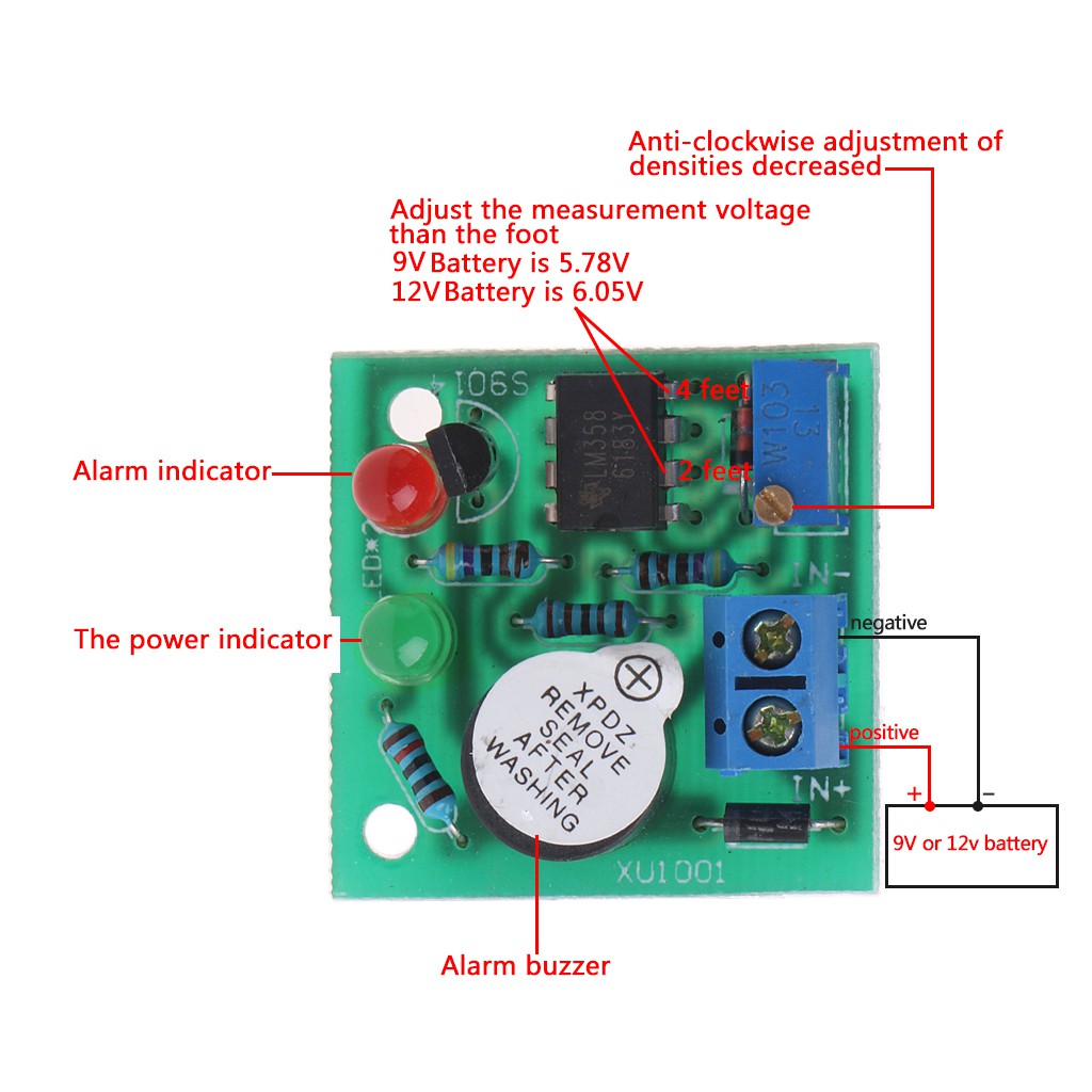 12V On-Board Battery Low Voltage Alarm Buzzer Under Voltage Protection Module