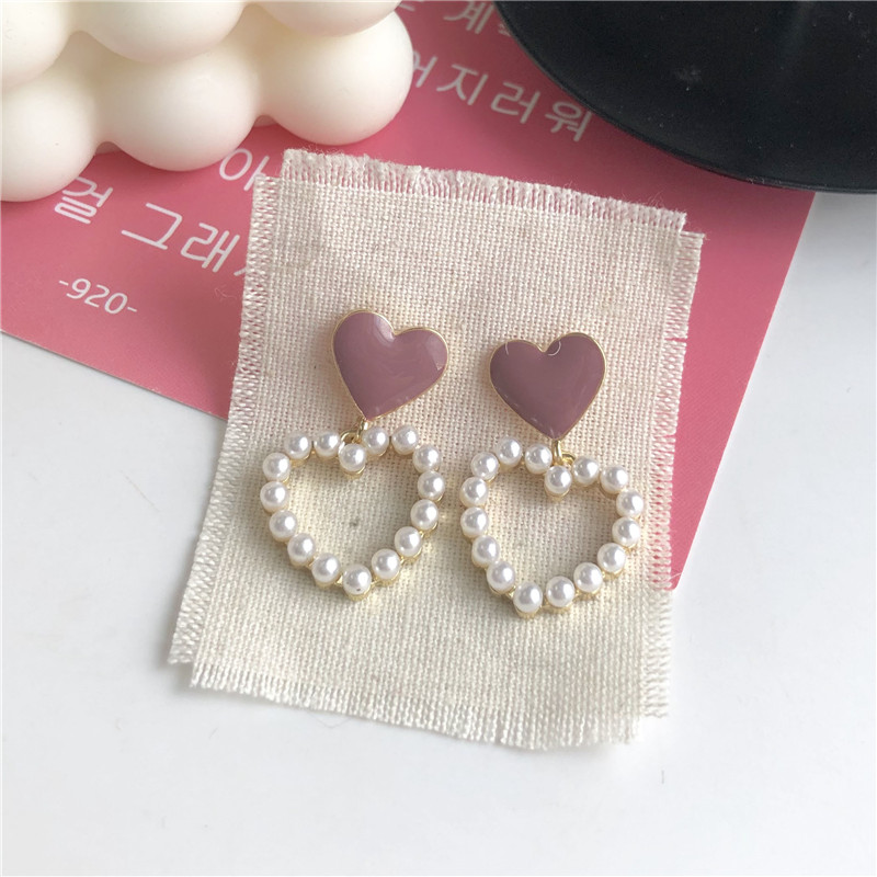 Đôi bông tai mạ bạc 925 hình trái tim đính hạt ngọc xinh xắn hợp thời trang