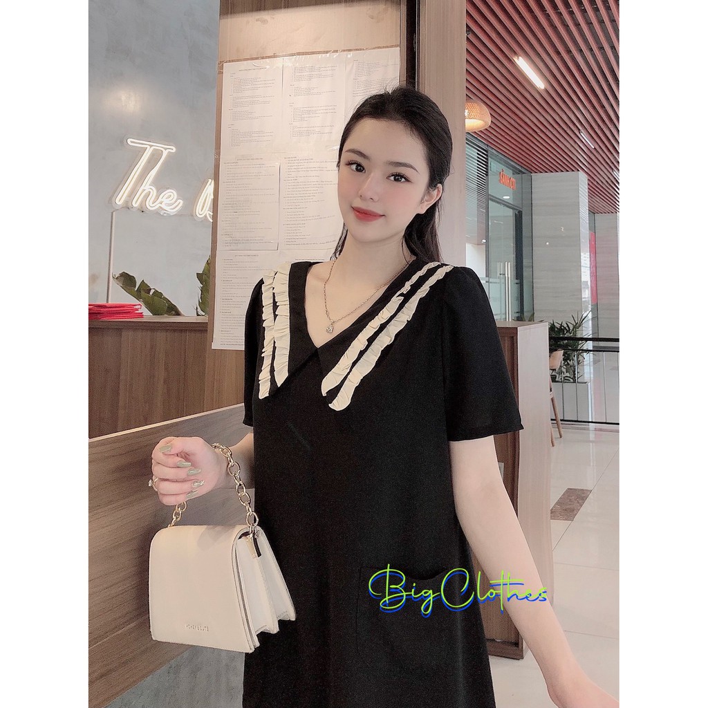 Váy đầm bigsize BigClothes thiết kế cổ sọc đen dáng xòe babydoll thời thượng sang chảnh BC012 | BigBuy360 - bigbuy360.vn