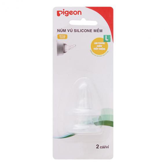 Núm vú Pigeon cổ hẹp silicone mềm Size S M L (Hộp 2 cái)