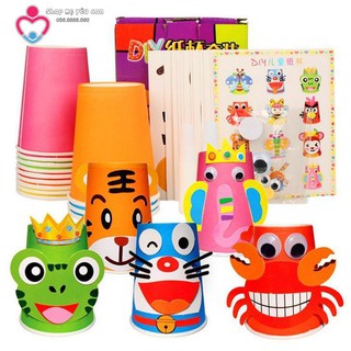 [Đồ chơi sáng tạo] Bộ cốc đồ chơi thủ công trang trí 12 ly giấy hình thú ngộ nghĩnh _ Giúp bé rèn luyện sự khéo léo