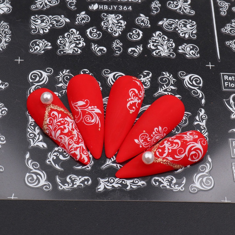 Miếng Dán Móng Tay Tự Dính Họa Tiết Hoa Màu Trắng