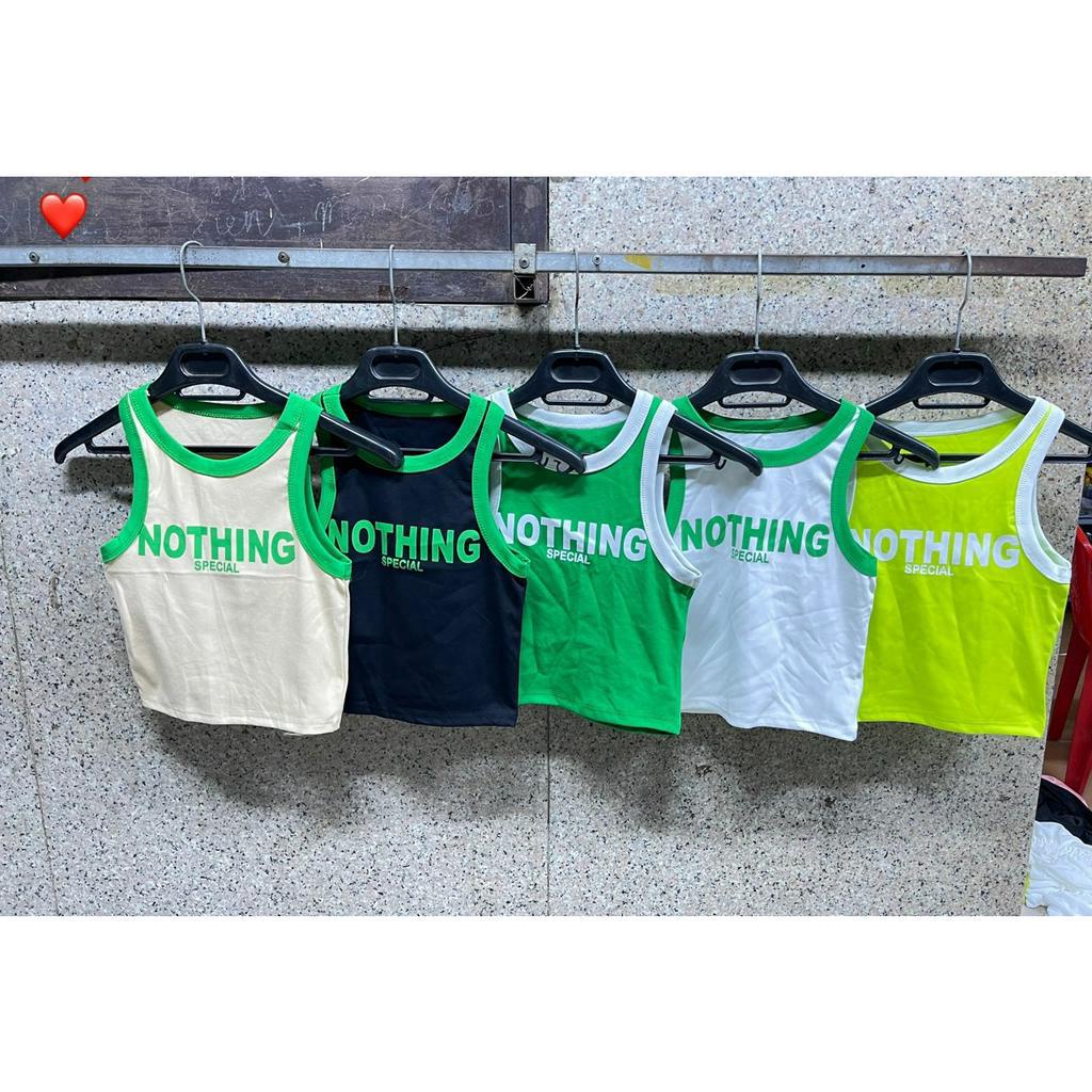 Áo ba lỗ in chữ nothing viền màu xinh