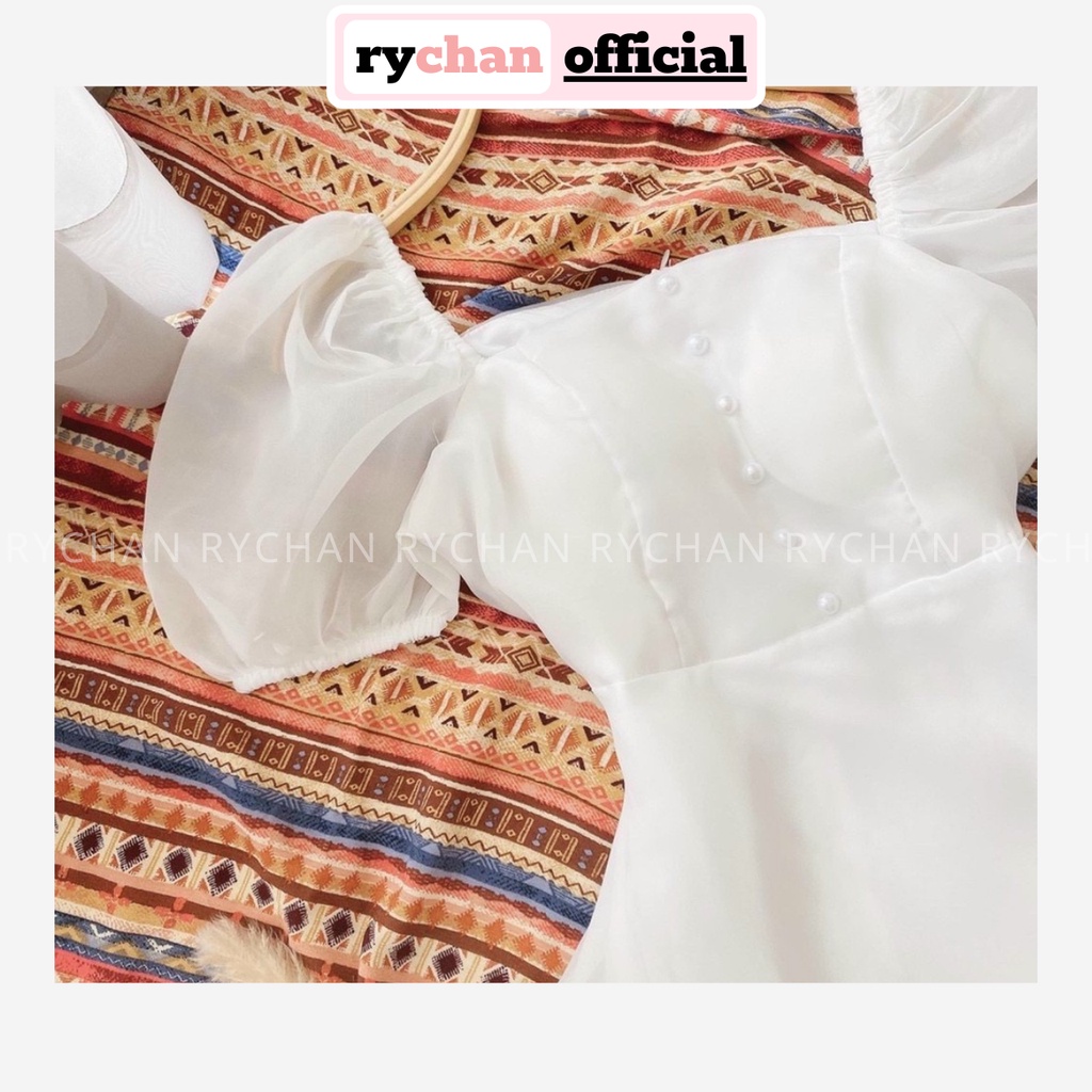 Đầm Xòe Trắng Cổ Vuông Tay Phồng Siêu Xinh [Ảnh Thật Cuối] - DX0113