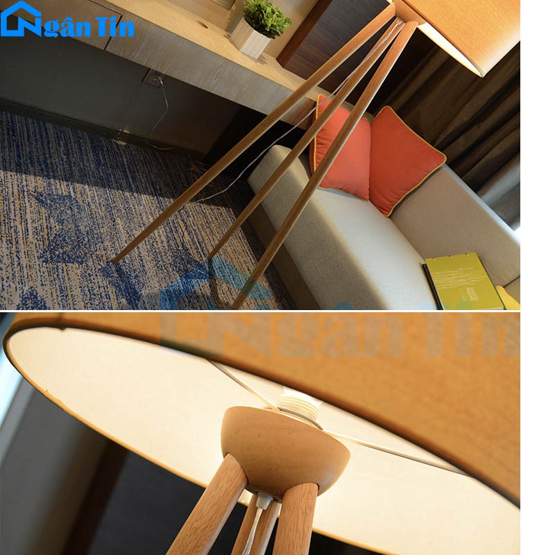 Đèn Cây Đứng Đọc Sách 3 Chân Gỗ Trang Trí Phòng Khách Phòng Ngủ DC539 Ngân Tin