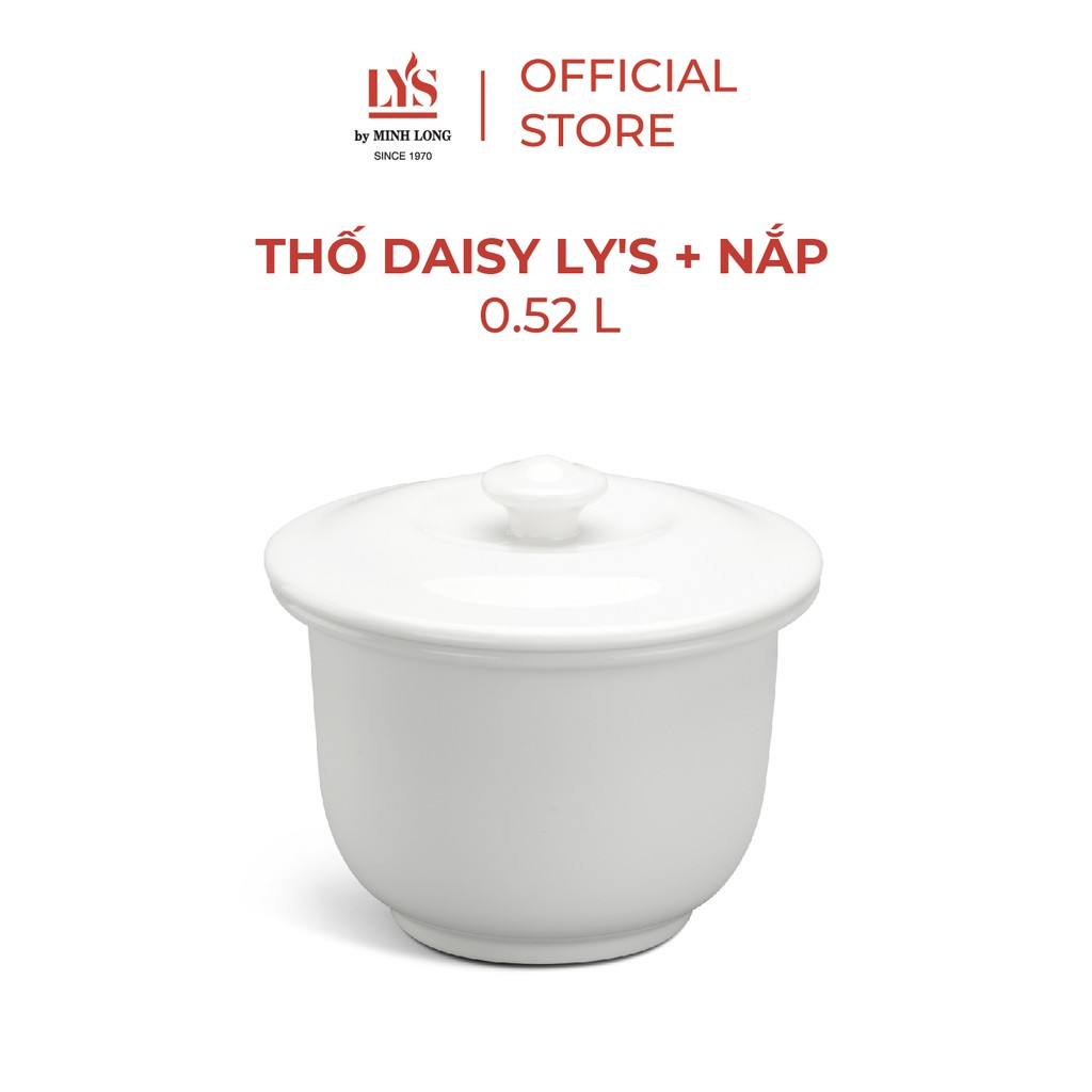 Thố cá nhân Daisy Ly's Minh Long nhiều kích thước kèm nắp màu trắng ngà gốm sứ siêu cứng cao cấp