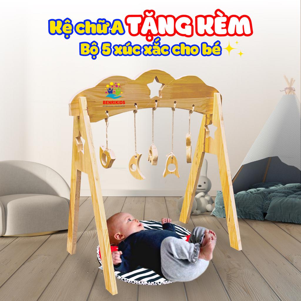 Combo Kệ chữ A Kèm 5 Lục Lạc Treo Nôi, Thảm Kích Thích Thị Giác Cho Bé Sơ Sinh