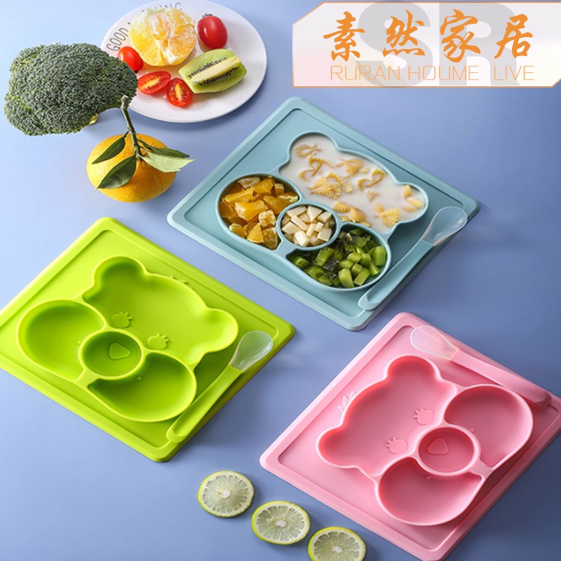 Khay Đựng Thức Ăn Bằng Silicone Chia Ngăn Tiện Dụng Dành Cho Trẻ Nhỏ